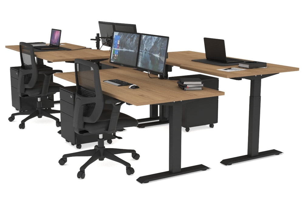 Just Right Height Adjustable 4 Person Bench Workstation [1400L x 800W with Cable Scallop]-black leg salvage oak none