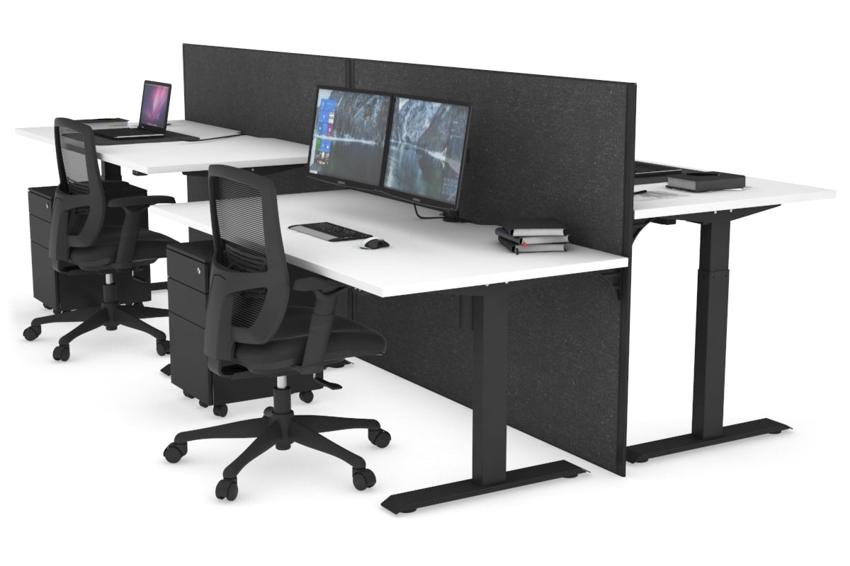 Just Right Height Adjustable 4 Person Bench Workstation [1400L x 800W with Cable Scallop] Jasonl black leg white moody charchoal (1200H x 1200W)