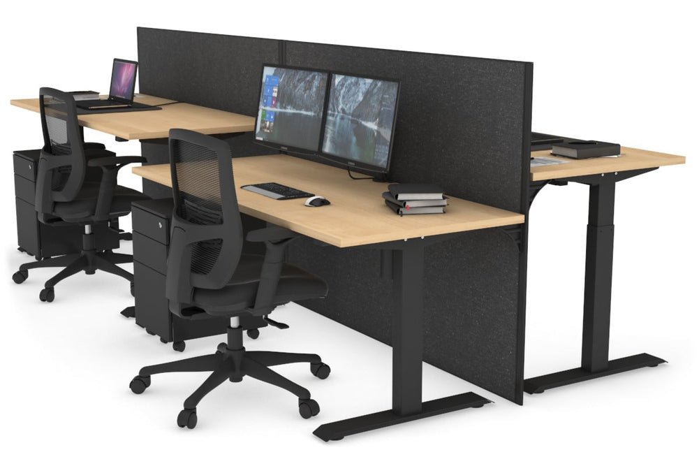 Just Right Height Adjustable 4 Person Bench Workstation [1600L x 700W]-black leg maple moody charcoal (1200H x 1600W)