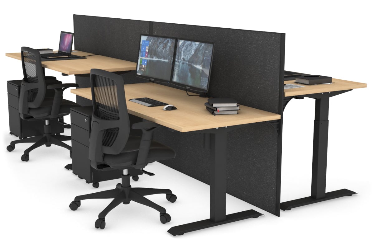 Just Right Height Adjustable 4 Person Bench Workstation [1600L x 700W] Jasonl black leg maple moody charchoal (1200H x 1200W)