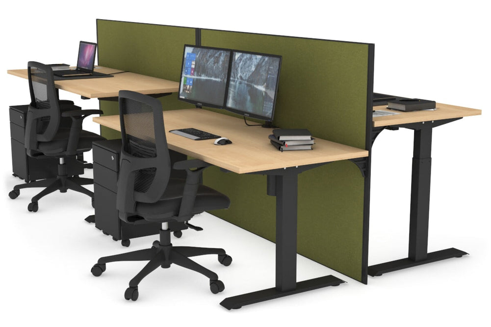 Just Right Height Adjustable 4 Person Bench Workstation [1600L x 700W]-black leg maple green moss (1200H x 1600W)