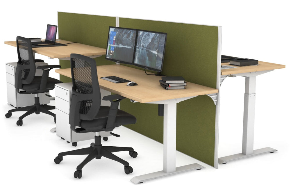 Just Right Height Adjustable 4 Person Bench Workstation [1600L x 700W]-white leg maple green moss (1200H x 1600W)
