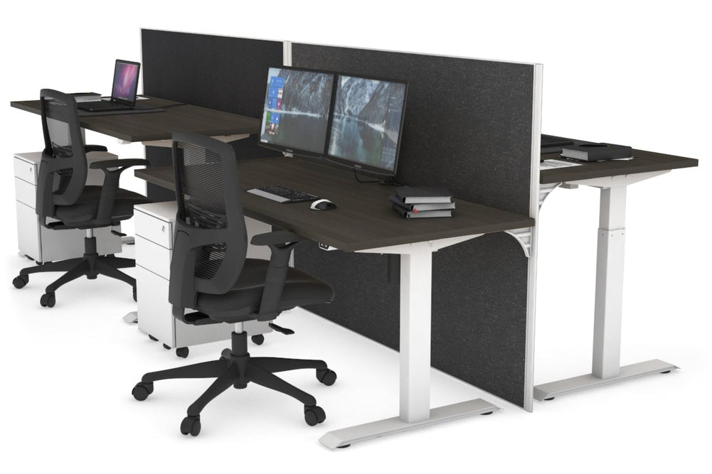 Just Right Height Adjustable 4 Person Bench Workstation [1600L x 700W]-white leg dark oak moody charcoal (1200H x 1600W)