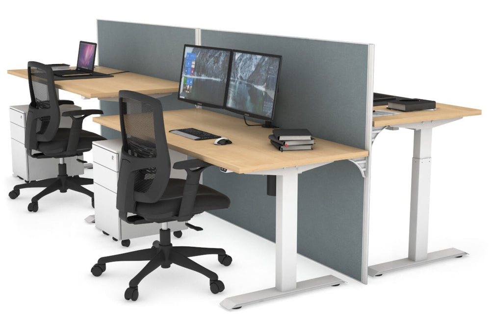 Just Right Height Adjustable 4 Person Bench Workstation [1600L x 700W]-white leg maple cool grey (1200H x 1600W)