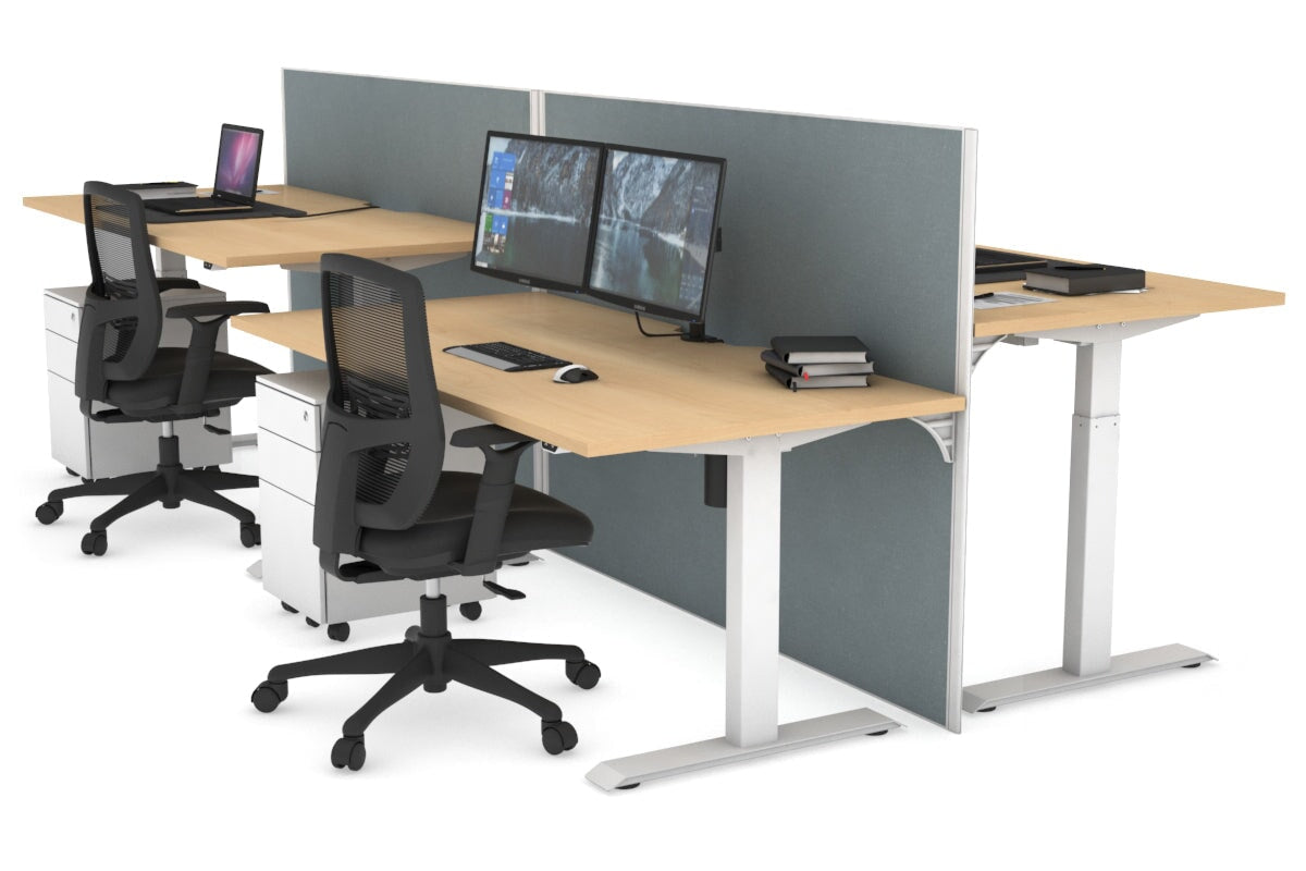 Just Right Height Adjustable 4 Person Bench Workstation [1600L x 800W with Cable Scallop] Jasonl white leg maple cool grey (1200H x 1200W)