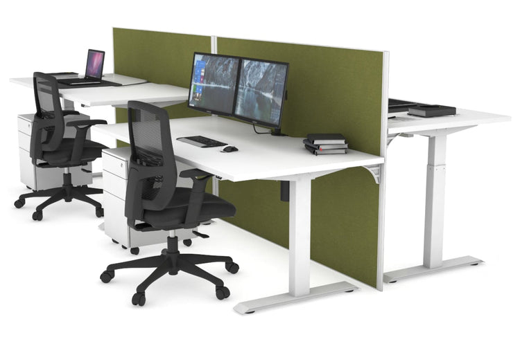 Just Right Height Adjustable 4 Person Bench Workstation [1600L x 800W with Cable Scallop] Jasonl white leg white green moss (1200H x 1200W)
