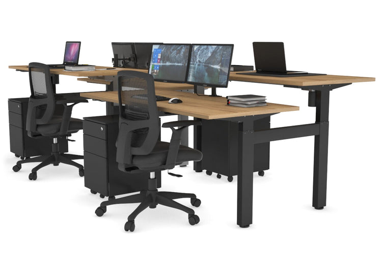 Just Right Height Adjustable 4 Person H-Bench Workstation - Black Frame [1200L x 700W] Jasonl salvage oak none none
