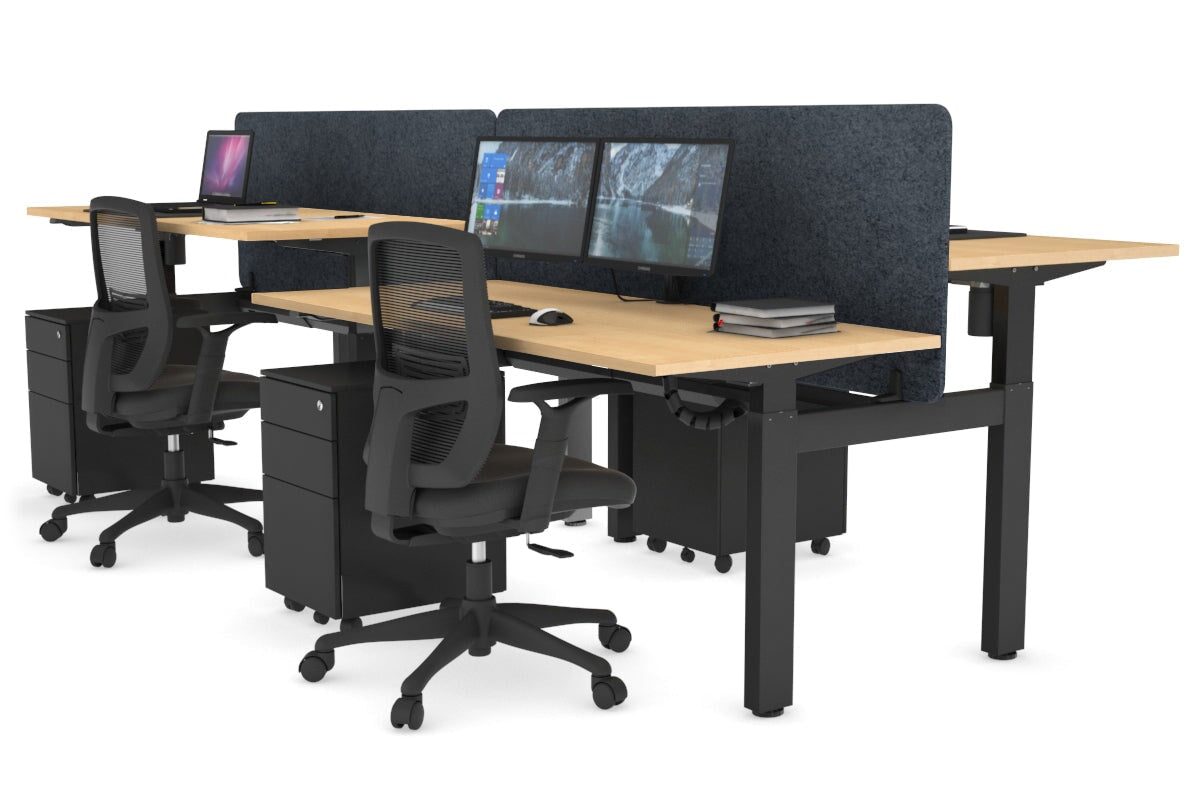 Just Right Height Adjustable 4 Person H-Bench Workstation - Black Frame [1200L x 700W] Jasonl maple dark grey echo panel (820H x 1200W) black cable tray