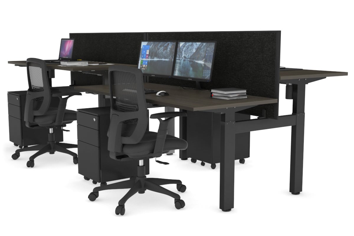 Just Right Height Adjustable 4 Person H-Bench Workstation - Black Frame [1200L x 700W] Jasonl 