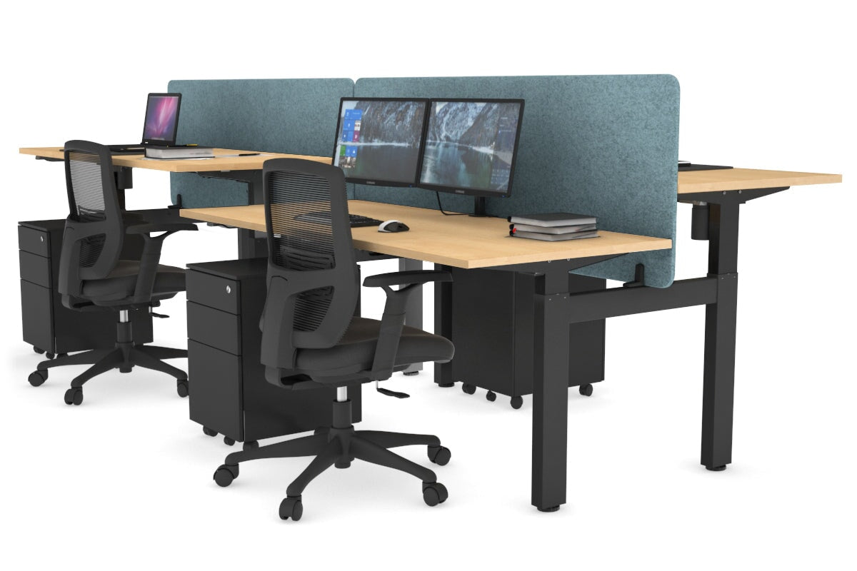 Just Right Height Adjustable 4 Person H-Bench Workstation - Black Frame [1200L x 700W] Jasonl maple blue echo panel (820H x 1200W) none