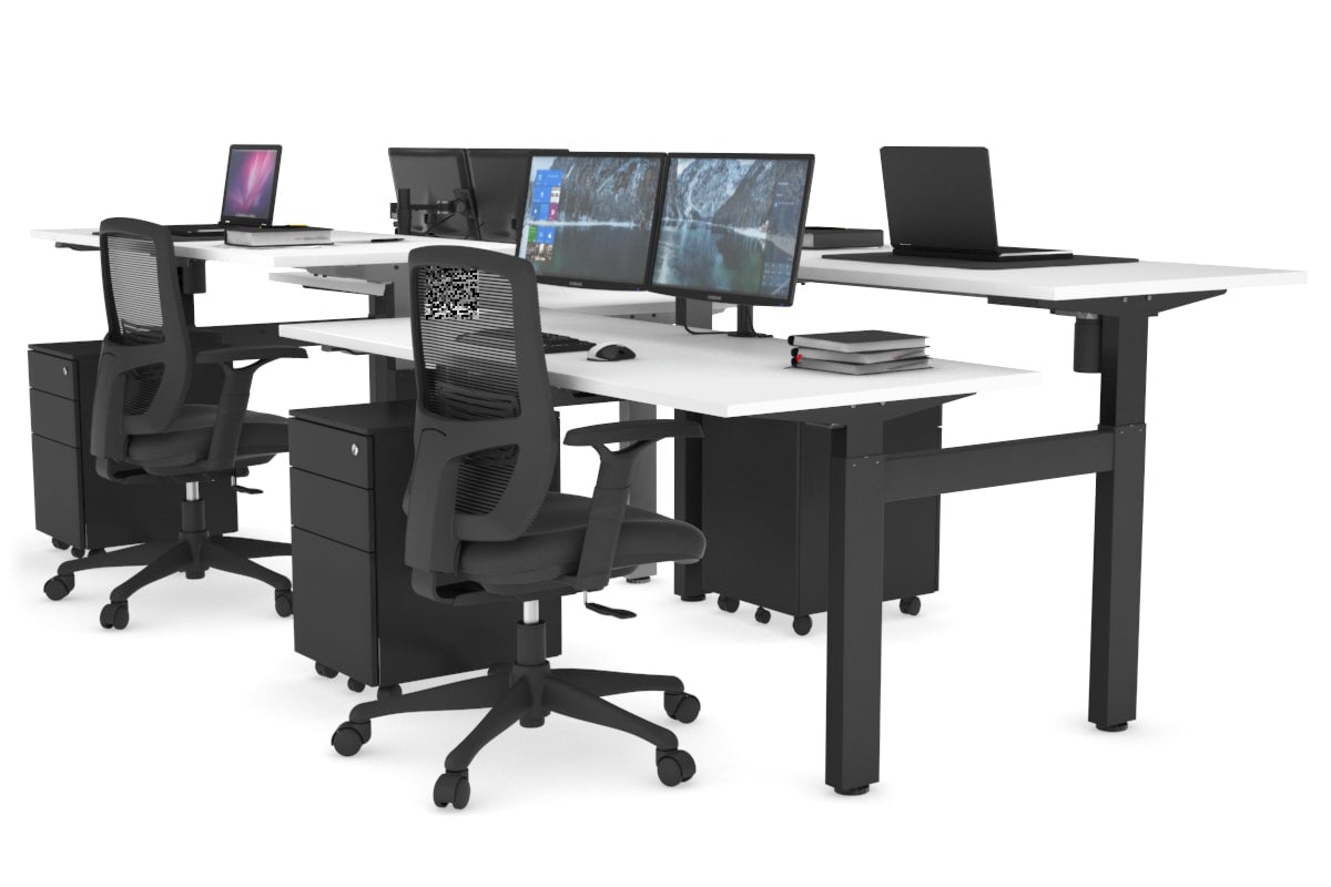 Just Right Height Adjustable 4 Person H-Bench Workstation - Black Frame [1200L x 700W] Jasonl white none none
