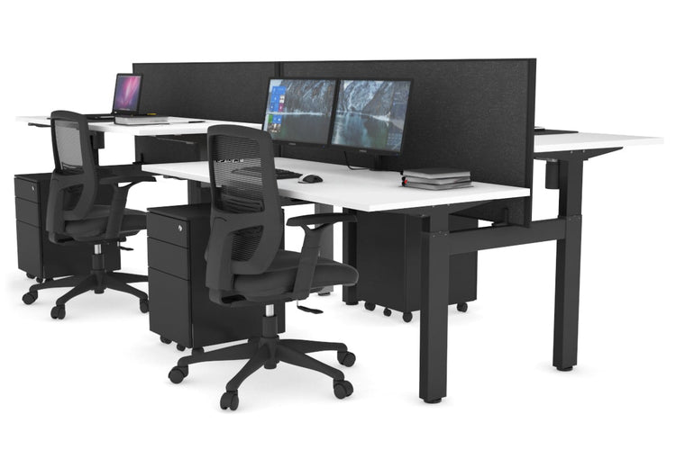 Just Right Height Adjustable 4 Person H-Bench Workstation - Black Frame [1200L x 700W] Jasonl white moody charcoal (820H x 1200W) none
