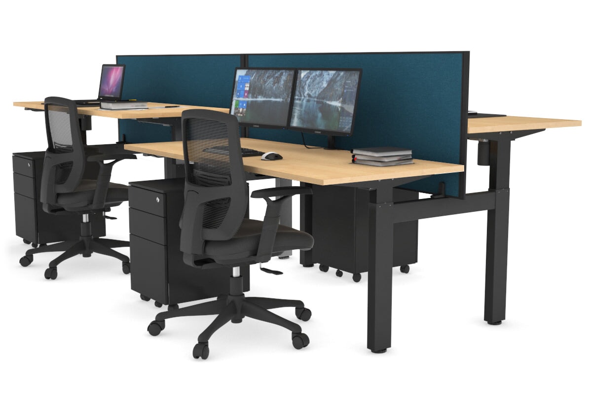 Just Right Height Adjustable 4 Person H-Bench Workstation - Black Frame [1200L x 700W] Jasonl maple deep blue (820H x 1200W) none