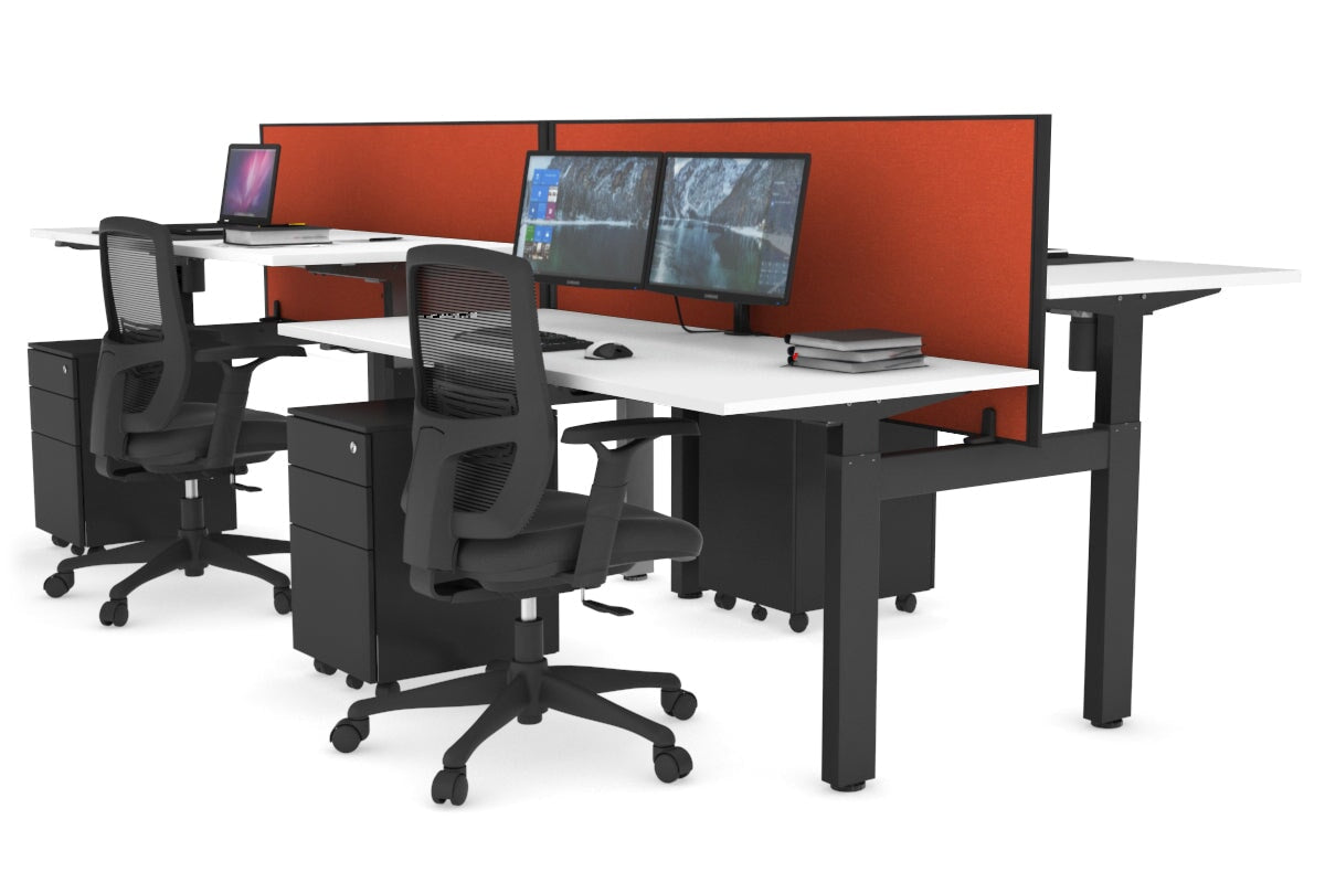 Just Right Height Adjustable 4 Person H-Bench Workstation - Black Frame [1200L x 700W] Jasonl white squash orange (820H x 1200W) none