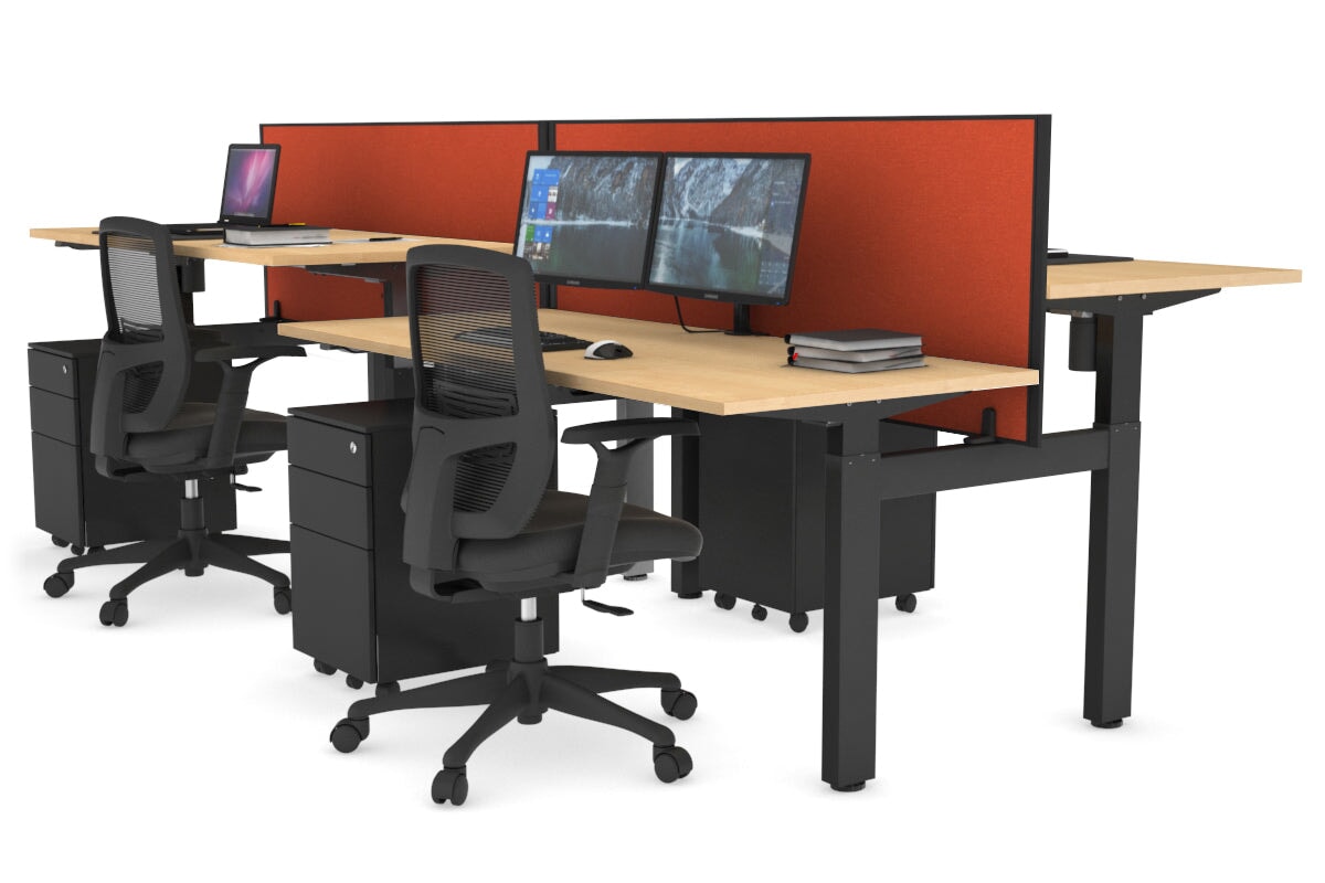 Just Right Height Adjustable 4 Person H-Bench Workstation - Black Frame [1200L x 700W] Jasonl 
