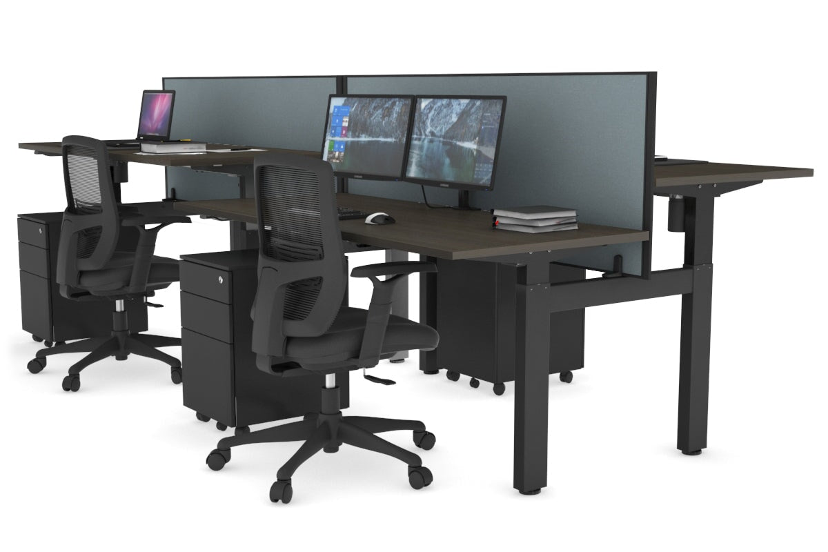 Just Right Height Adjustable 4 Person H-Bench Workstation - Black Frame [1200L x 700W] Jasonl 