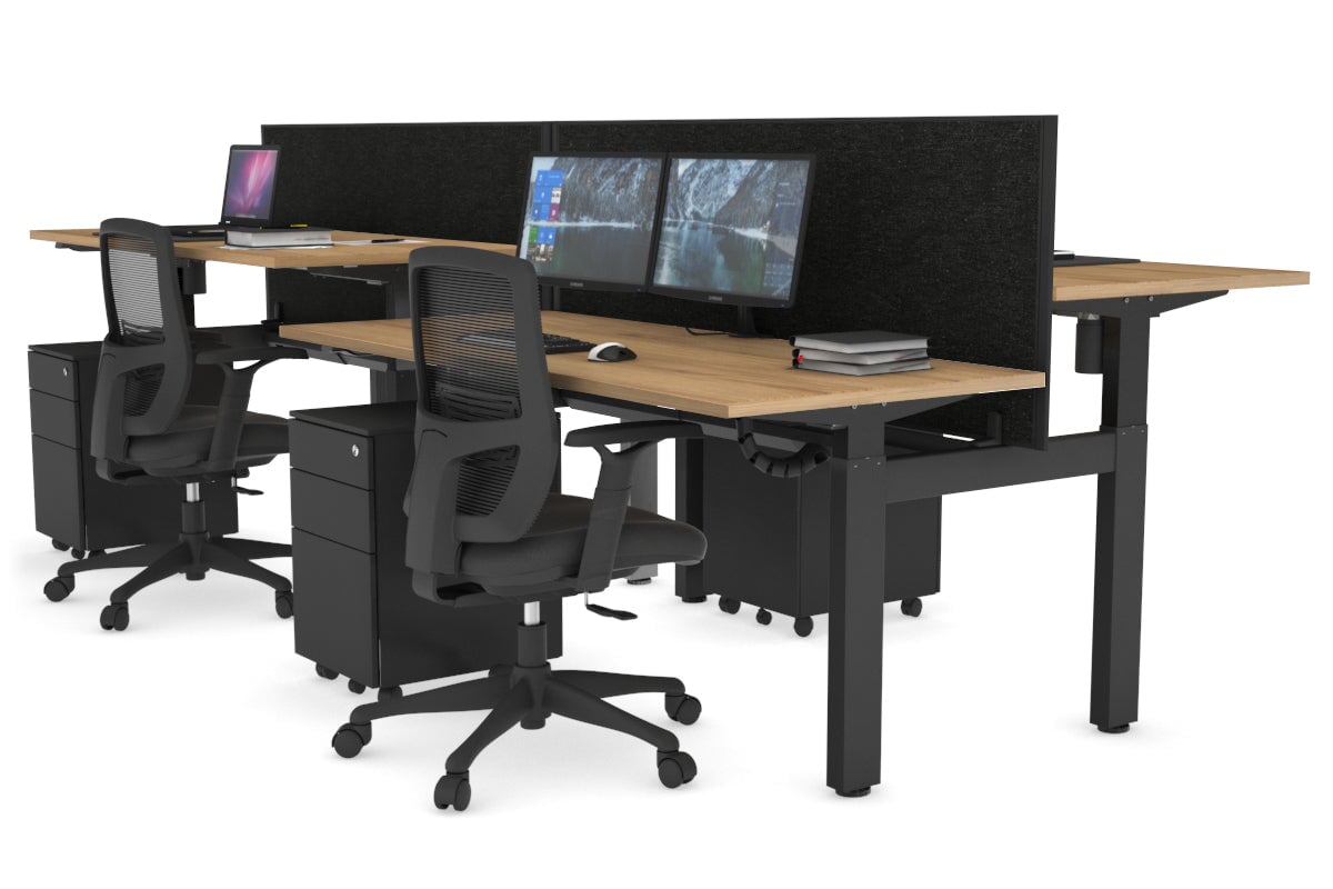 Just Right Height Adjustable 4 Person H-Bench Workstation - Black Frame [1200L x 700W] Jasonl 