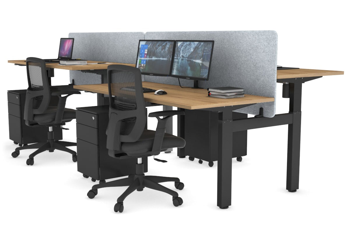 Just Right Height Adjustable 4 Person H-Bench Workstation - Black Frame [1200L x 700W] Jasonl salvage oak light grey echo panel (820H x 1200W) none