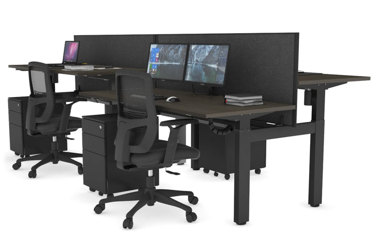 Just Right Height Adjustable 4 Person H-Bench Workstation - Black Frame [1200L x 700W] Jasonl dark oak moody charcoal (820H x 1200W) black cable tray
