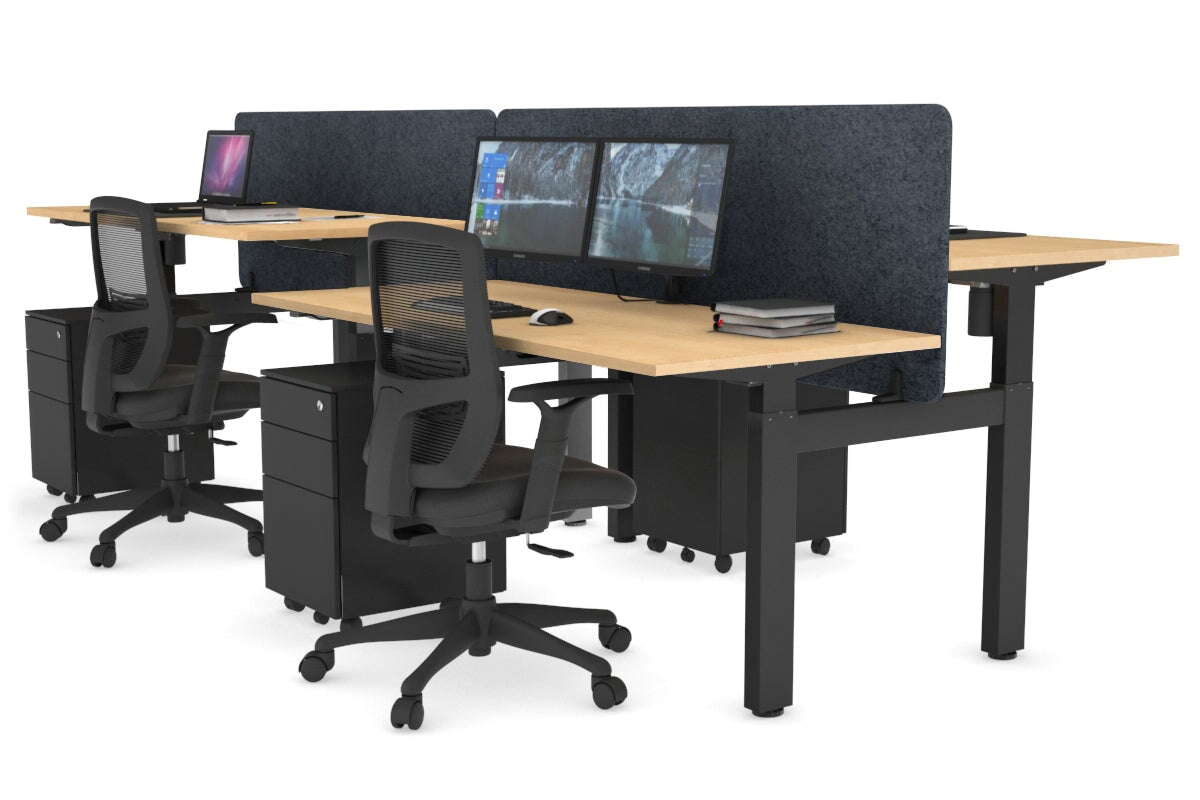 Just Right Height Adjustable 4 Person H-Bench Workstation - Black Frame [1200L x 700W] Jasonl maple dark grey echo panel (820H x 1200W) none