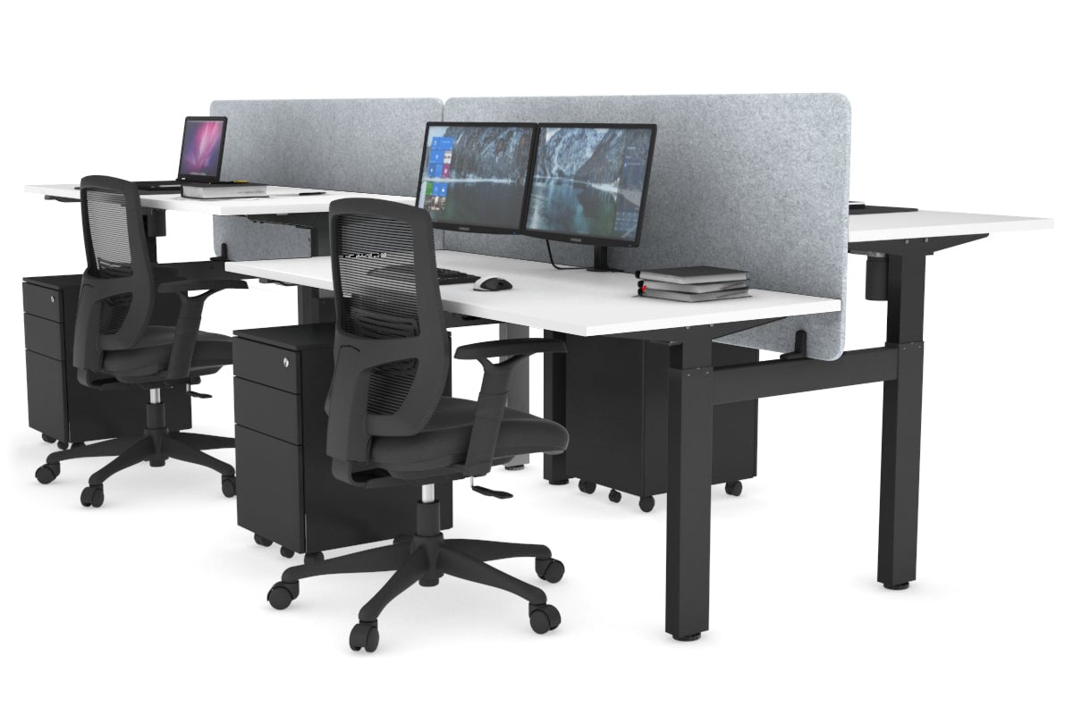 Just Right Height Adjustable 4 Person H-Bench Workstation - Black Frame [1200L x 700W] Jasonl white light grey echo panel (820H x 1200W) none