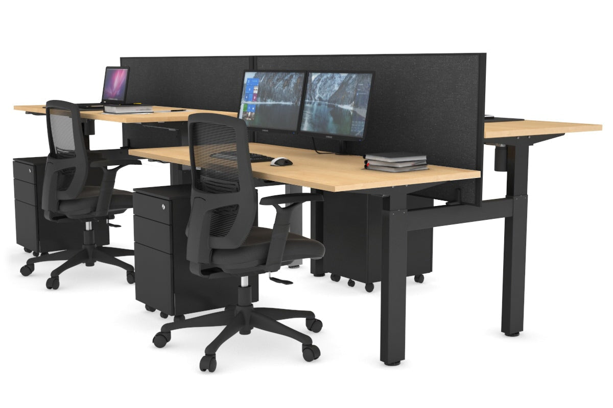 Just Right Height Adjustable 4 Person H-Bench Workstation - Black Frame [1200L x 700W] Jasonl maple moody charcoal (820H x 1200W) none