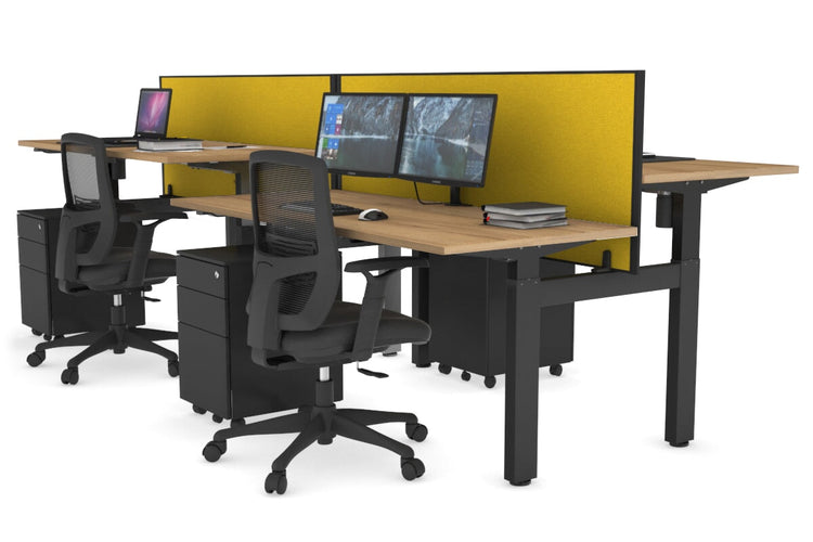 Just Right Height Adjustable 4 Person H-Bench Workstation - Black Frame [1200L x 700W] Jasonl salvage oak mustard yellow (820H x 1200W) none