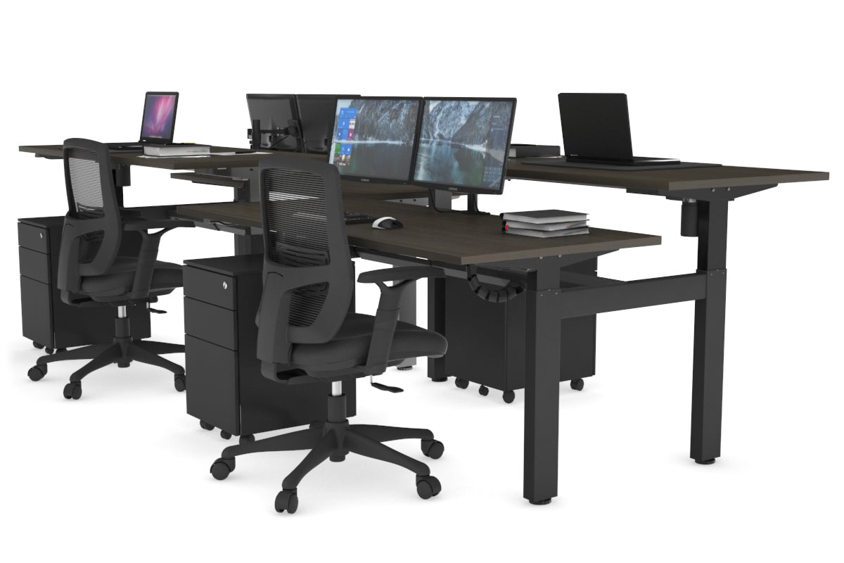 Just Right Height Adjustable 4 Person H-Bench Workstation - Black Frame [1200L x 700W] Jasonl 