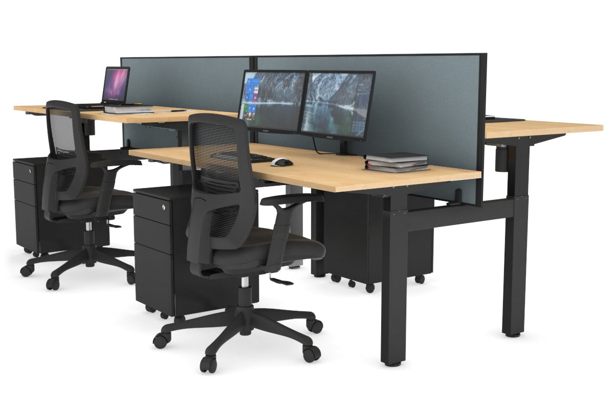 Just Right Height Adjustable 4 Person H-Bench Workstation - Black Frame [1200L x 700W] Jasonl maple cool grey (820H x 1200W) none
