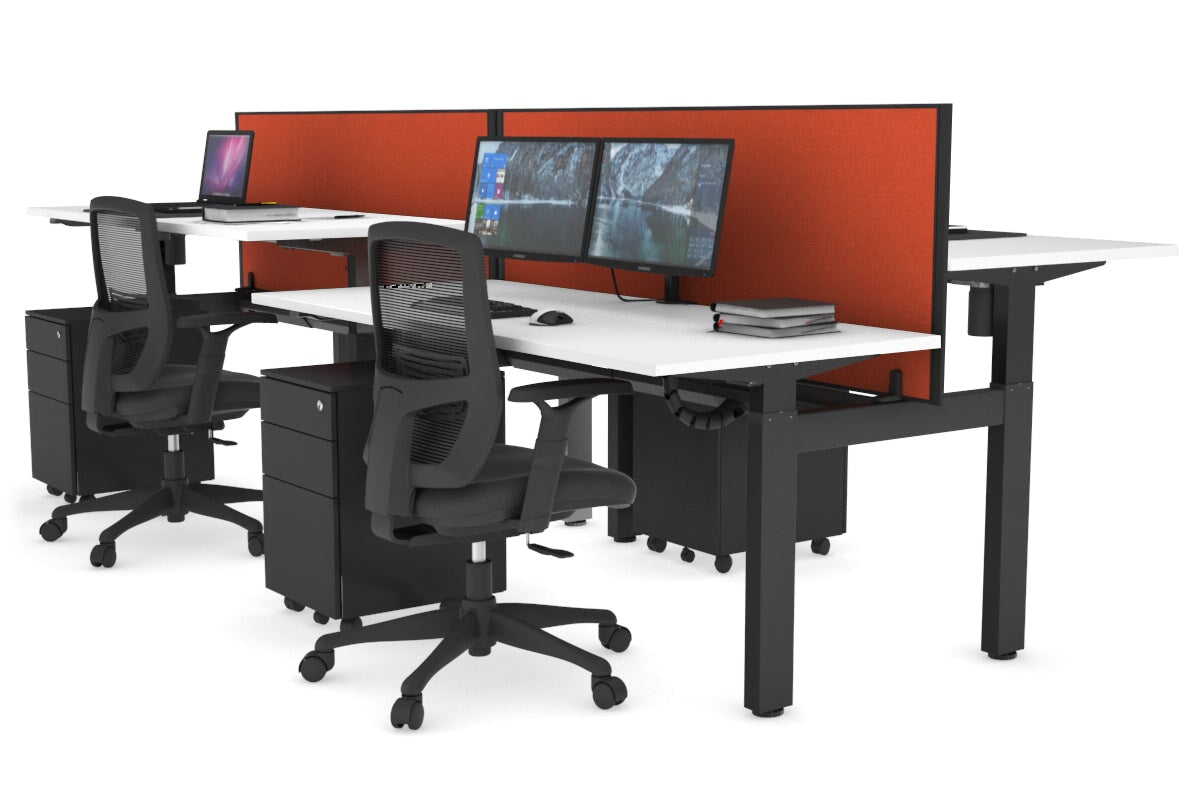 Just Right Height Adjustable 4 Person H-Bench Workstation - Black Frame [1200L x 700W] Jasonl white squash orange (820H x 1200W) black cable tray