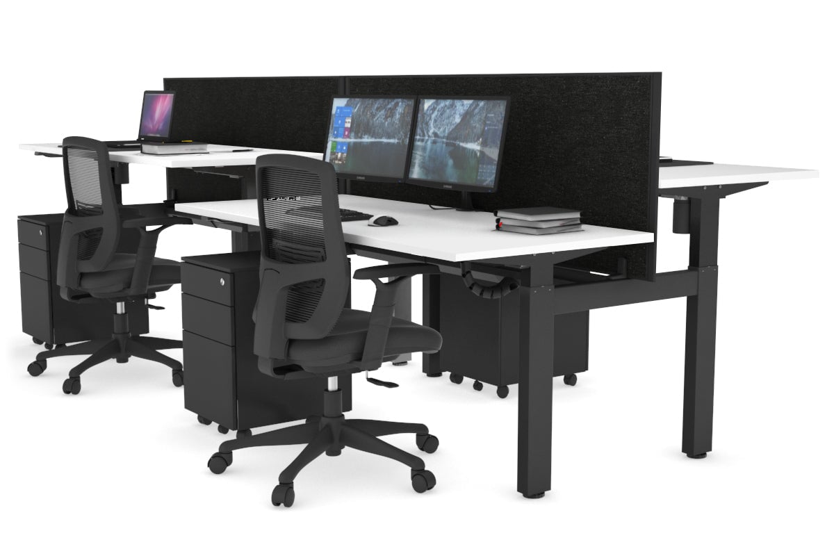 Just Right Height Adjustable 4 Person H-Bench Workstation - Black Frame [1200L x 700W] Jasonl 