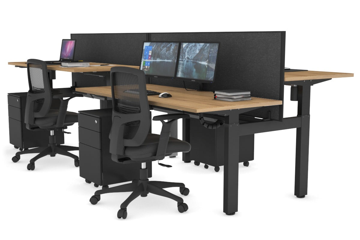 Just Right Height Adjustable 4 Person H-Bench Workstation - Black Frame [1200L x 700W] Jasonl salvage oak moody charcoal (820H x 1200W) black cable tray