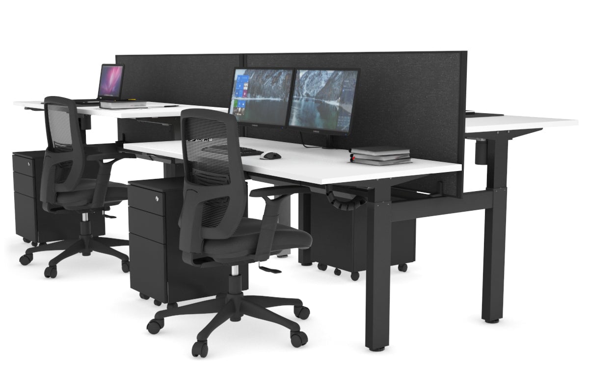 Just Right Height Adjustable 4 Person H-Bench Workstation - Black Frame [1200L x 700W] Jasonl white moody charcoal (820H x 1200W) black cable tray
