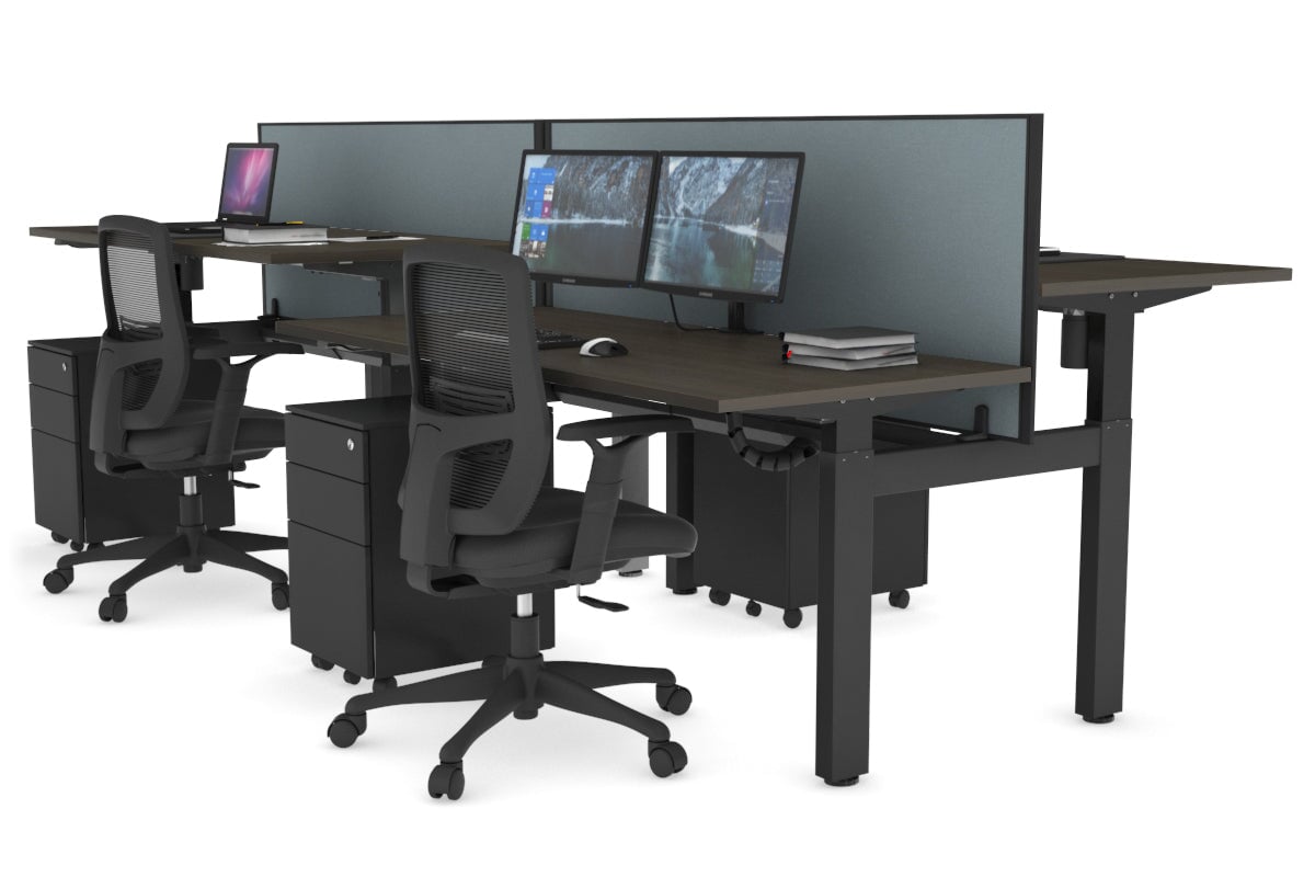 Just Right Height Adjustable 4 Person H-Bench Workstation - Black Frame [1200L x 700W] Jasonl 