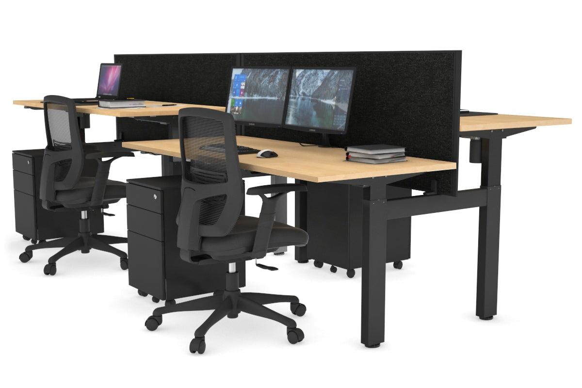 Just Right Height Adjustable 4 Person H-Bench Workstation - Black Frame [1200L x 700W] Jasonl 