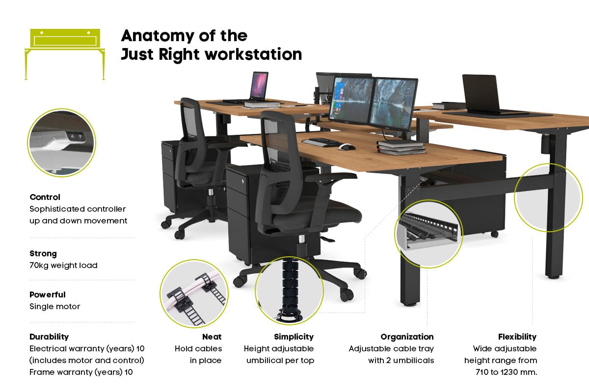 Just Right Height Adjustable 4 Person H-Bench Workstation - Black Frame [1200L x 700W] Jasonl 
