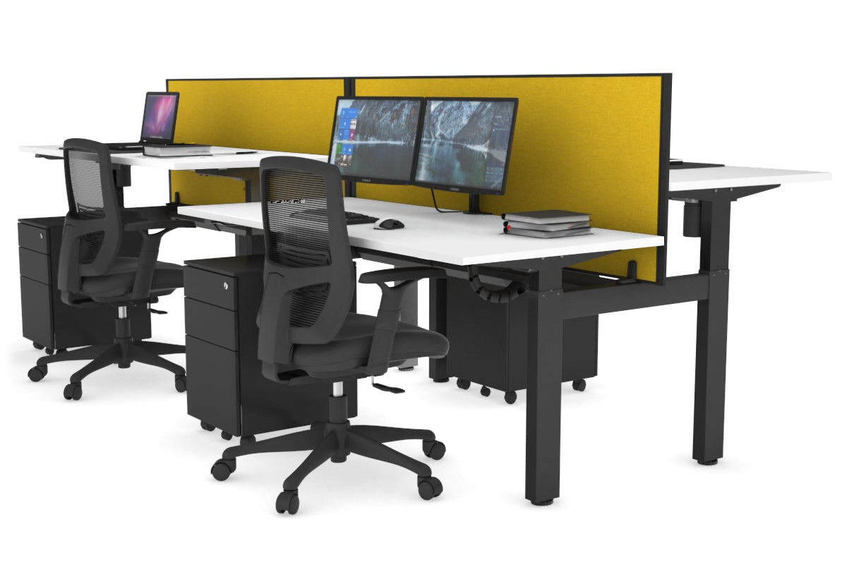 Just Right Height Adjustable 4 Person H-Bench Workstation - Black Frame [1200L x 700W] Jasonl white mustard yellow (820H x 1200W) black cable tray