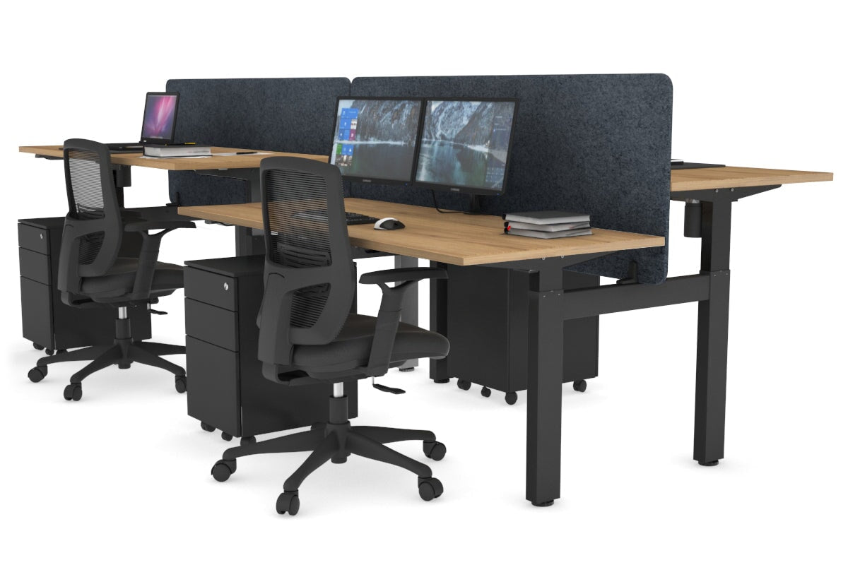 Just Right Height Adjustable 4 Person H-Bench Workstation - Black Frame [1200L x 700W] Jasonl salvage oak dark grey echo panel (820H x 1200W) none
