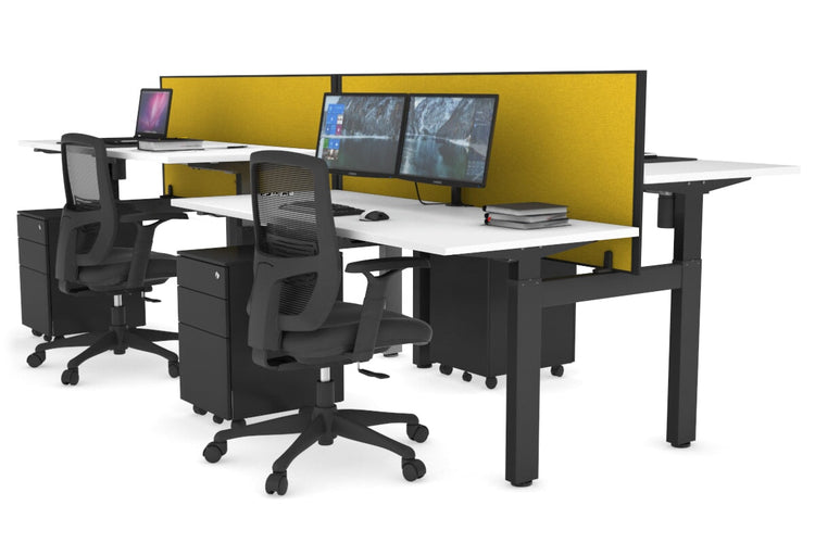 Just Right Height Adjustable 4 Person H-Bench Workstation - Black Frame [1200L x 700W] Jasonl white mustard yellow (820H x 1200W) none