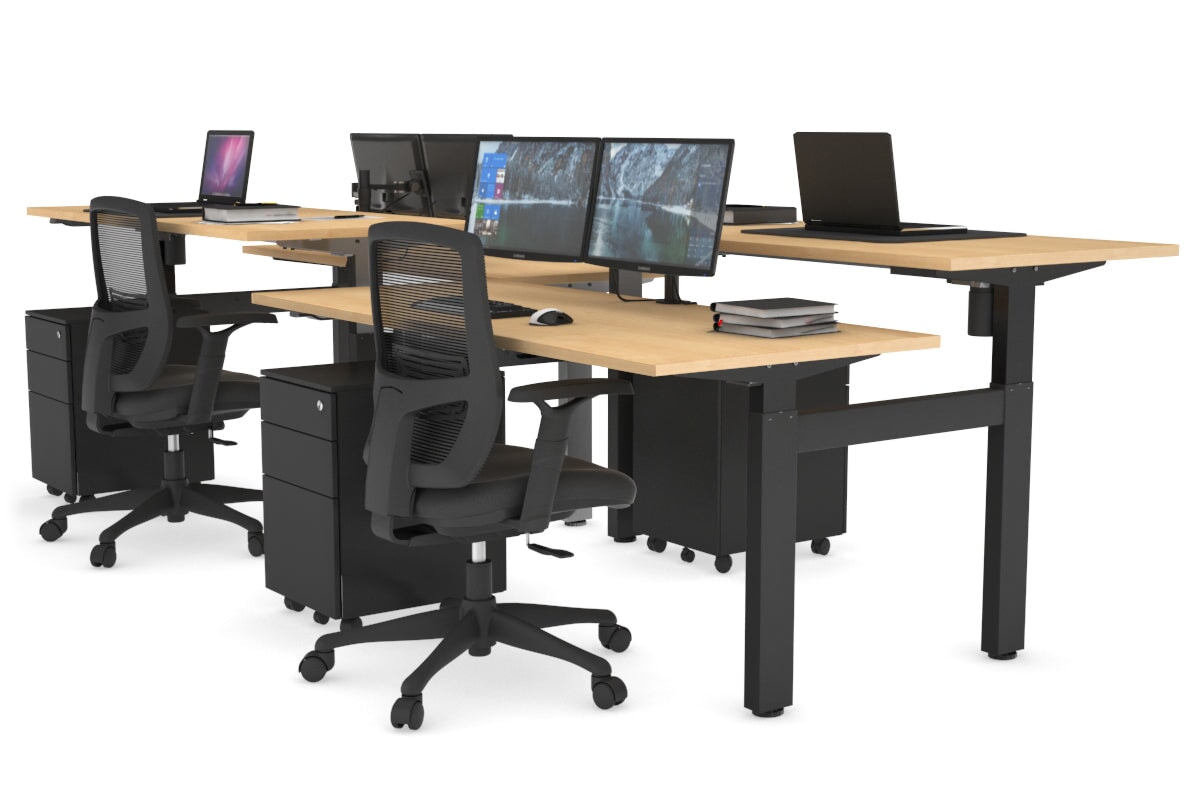 Just Right Height Adjustable 4 Person H-Bench Workstation - Black Frame [1200L x 700W] Jasonl maple none none
