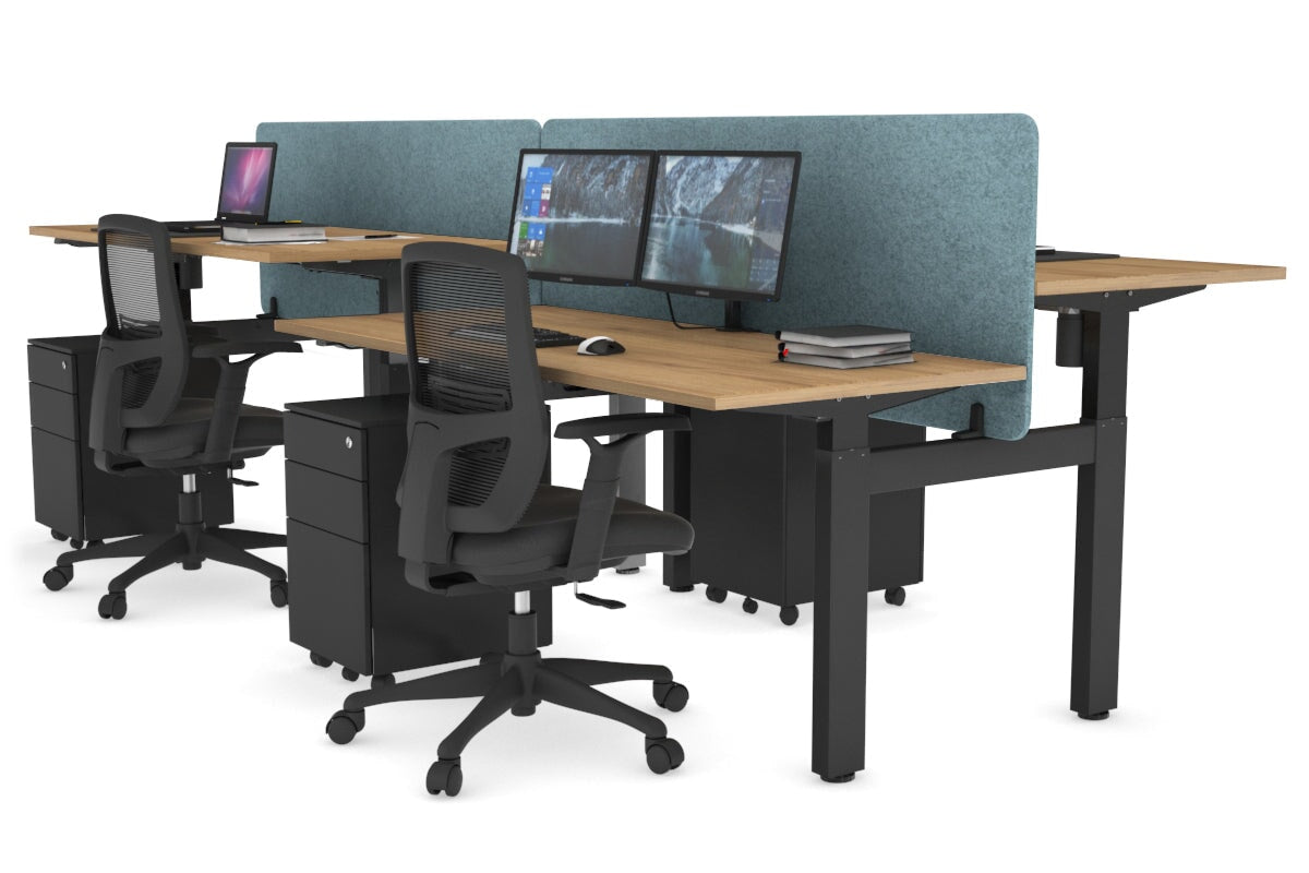 Just Right Height Adjustable 4 Person H-Bench Workstation - Black Frame [1200L x 700W] Jasonl salvage oak blue echo panel (820H x 1200W) none