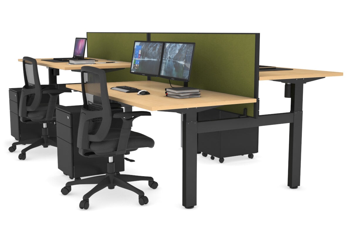 Just Right Height Adjustable 4 Person H-Bench Workstation - Black Frame [1200L x 800W] Jasonl maple green moss (820H x 1200W) none