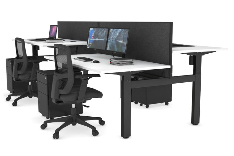 Just Right Height Adjustable 4 Person H-Bench Workstation - Black Frame [1200L x 800W] Jasonl white moody charcoal (820H x 1200W) black cable tray