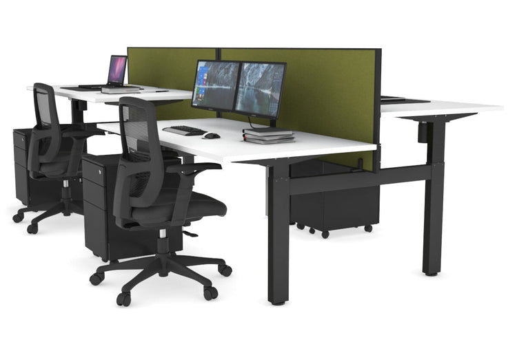 Just Right Height Adjustable 4 Person H-Bench Workstation - Black Frame [1200L x 800W] Jasonl white green moss (820H x 1200W) none