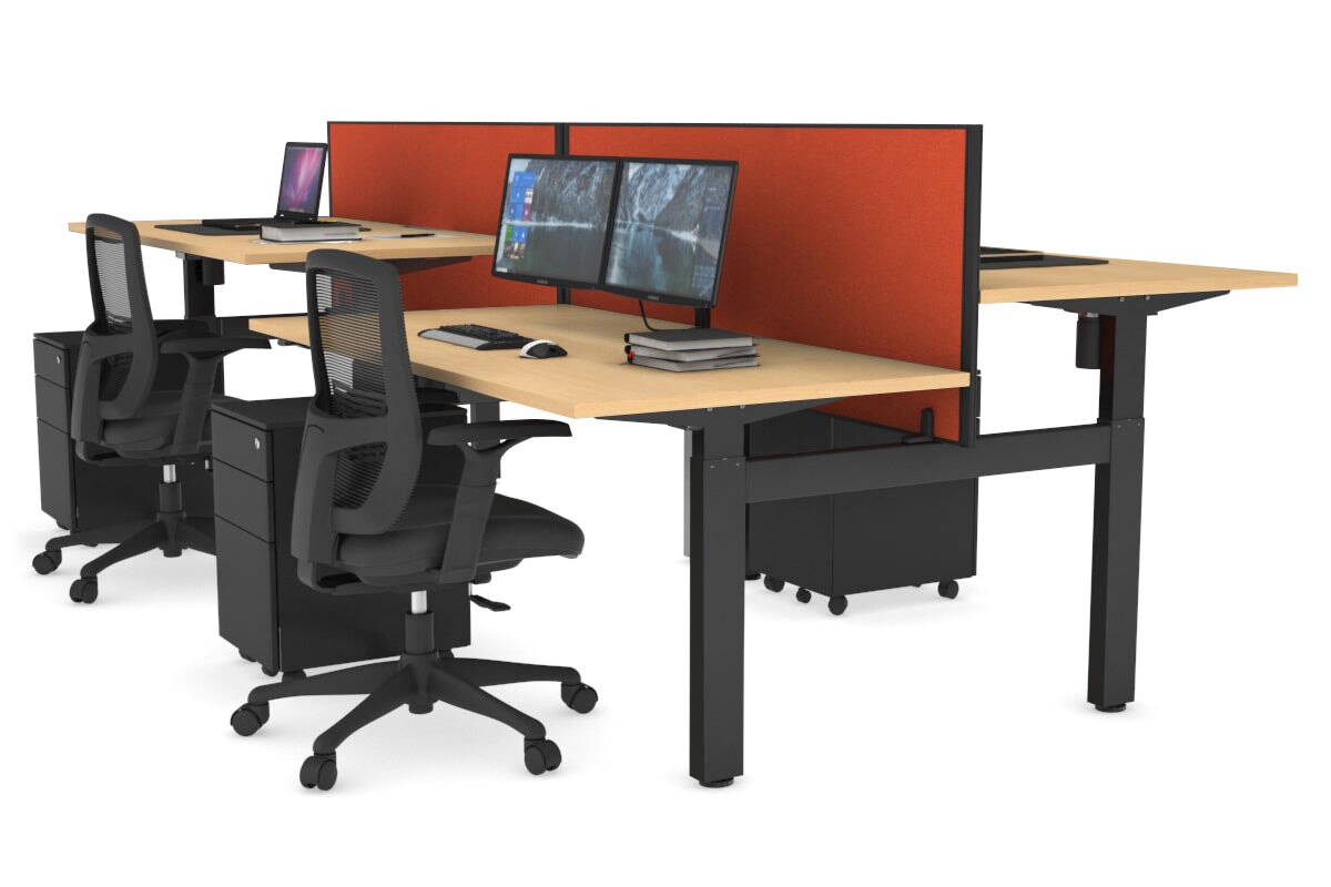 Just Right Height Adjustable 4 Person H-Bench Workstation - Black Frame [1200L x 800W] Jasonl maple squash orange (820H x 1200W) none