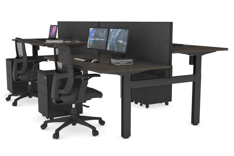 Just Right Height Adjustable 4 Person H-Bench Workstation - Black Frame [1200L x 800W] Jasonl dark oak moody charcoal (820H x 1200W) none