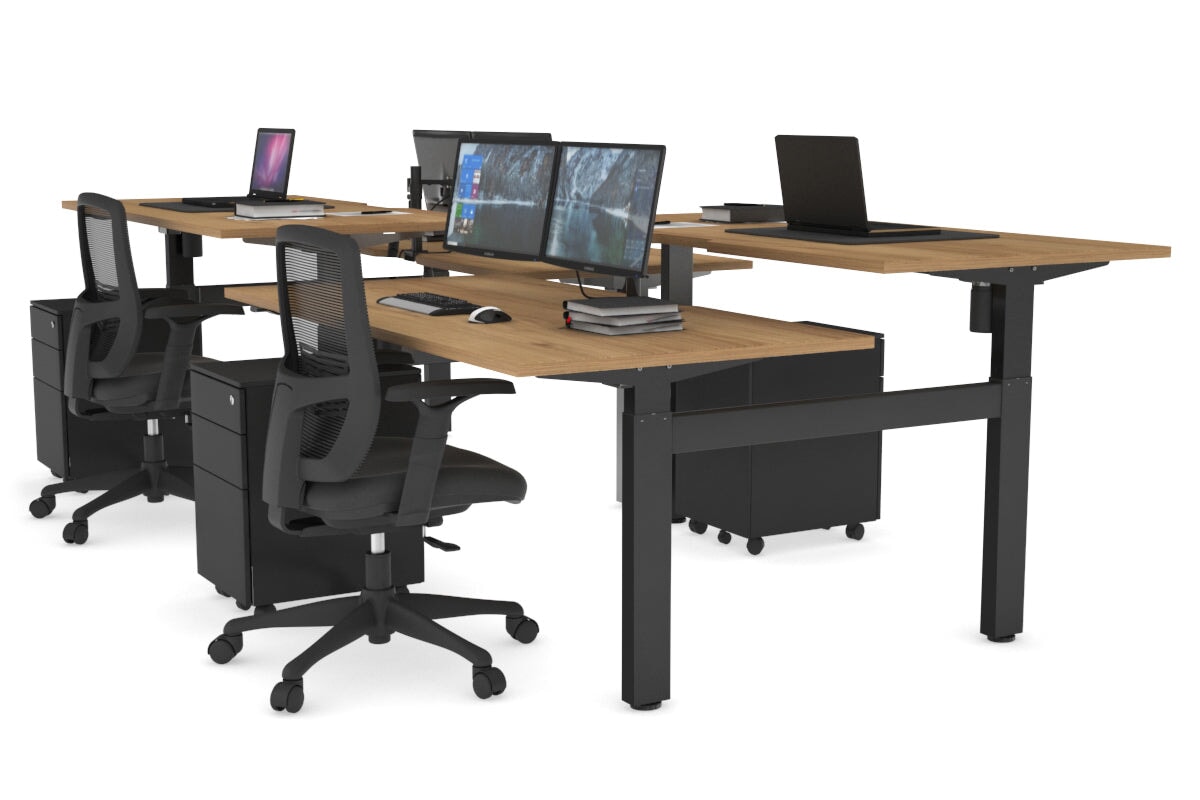 Just Right Height Adjustable 4 Person H-Bench Workstation - Black Frame [1200L x 800W] Jasonl salvage oak none none