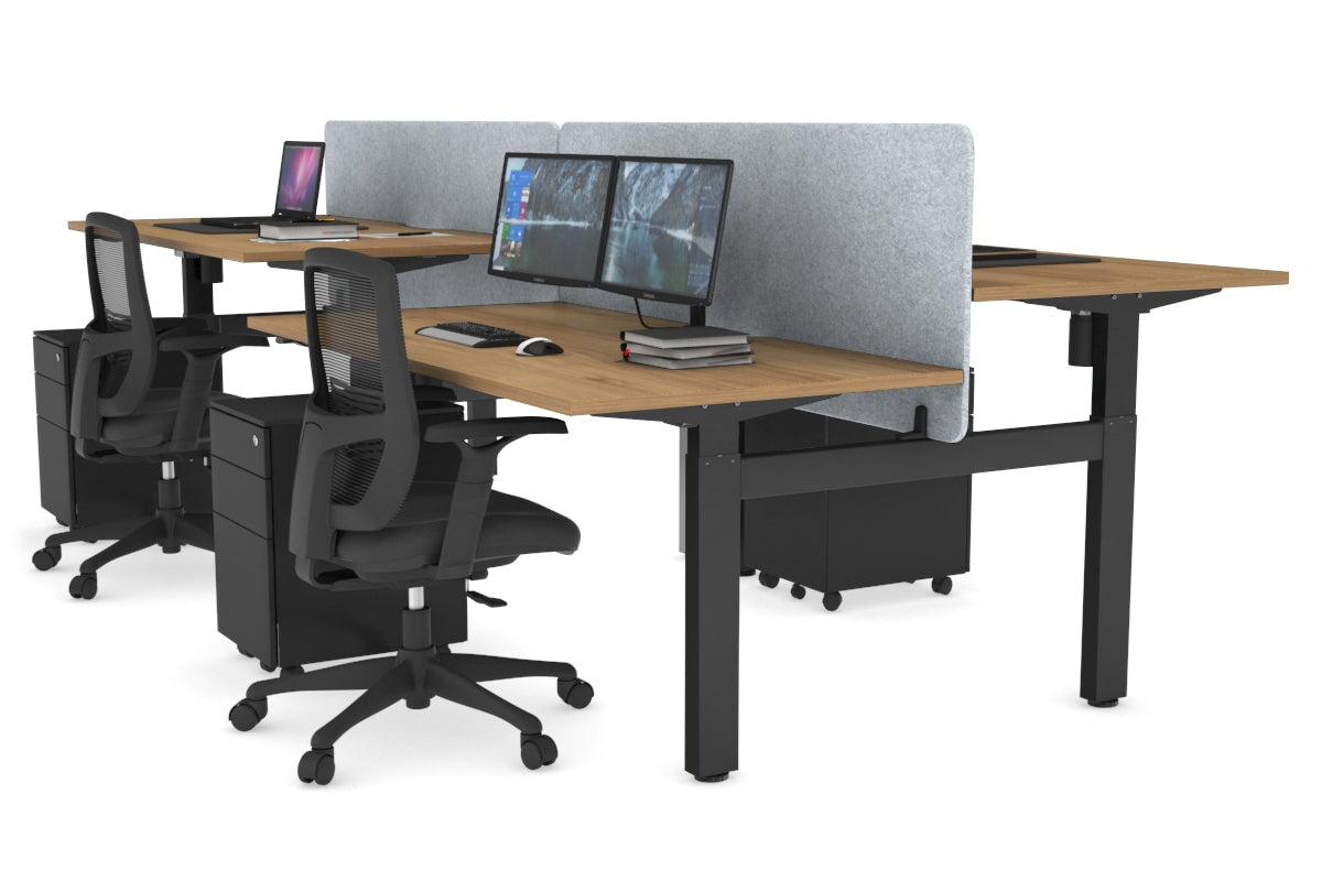 Just Right Height Adjustable 4 Person H-Bench Workstation - Black Frame [1200L x 800W] Jasonl salvage oak light grey echo panel (820H x 1200W) none