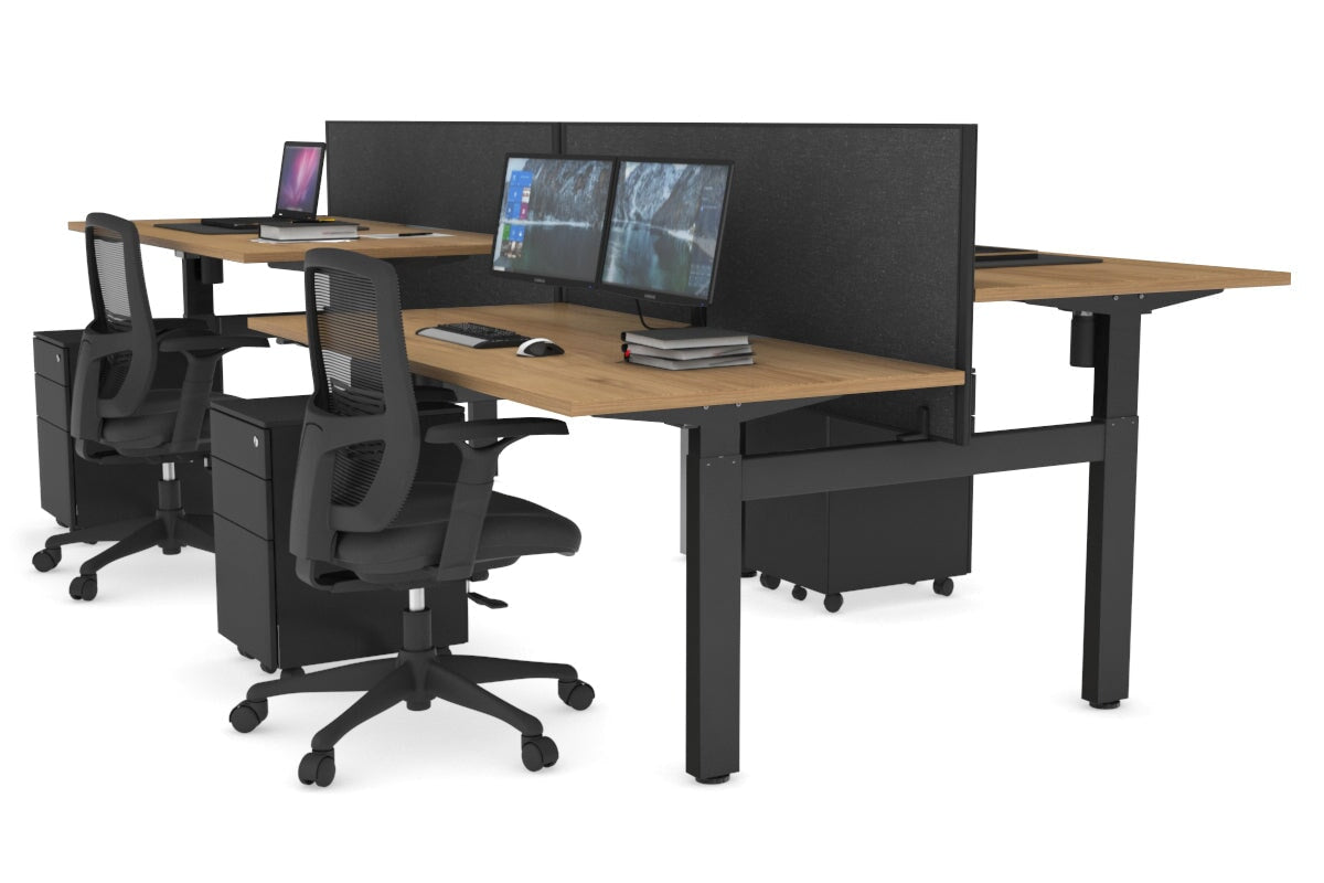 Just Right Height Adjustable 4 Person H-Bench Workstation - Black Frame [1200L x 800W] Jasonl salvage oak moody charcoal (820H x 1200W) none