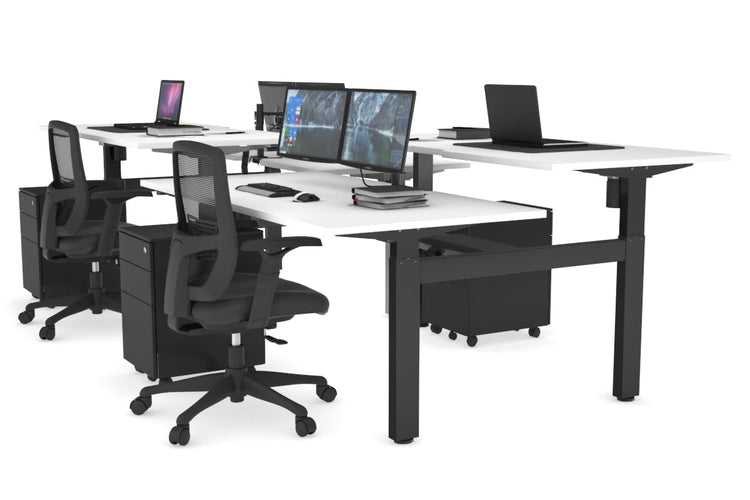 Just Right Height Adjustable 4 Person H-Bench Workstation - Black Frame [1200L x 800W] Jasonl white none black cable tray